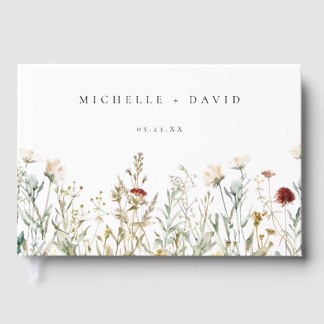 Boho Wildflower Field Wedding Guest Book (Front)