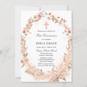 Boho Wildflower First Holy Communion Invitation