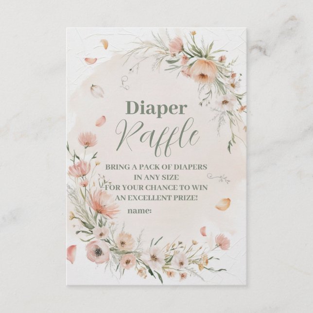 Boho Wildflower Flora Diapper Raffle Enclosure Card (Front)