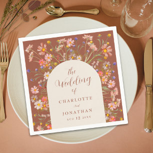 Boho Wildflower Floral Arch Terracotta Wedding Napkins