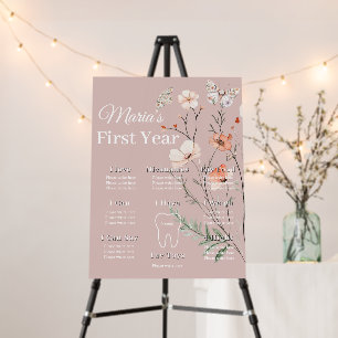 Boho Wildflower Floral Baby 1st Milestone Foam Board