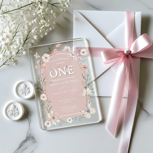 Boho Wildflower Floral Baby Birthday Acrylic Invitations (Creator Uploaded)