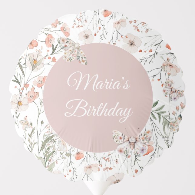 Boho Wildflower Floral Baby Birthday Balloon (Front)