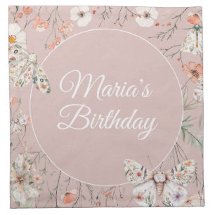 Boho Wildflower Floral Baby Birthday Cloth Napkin