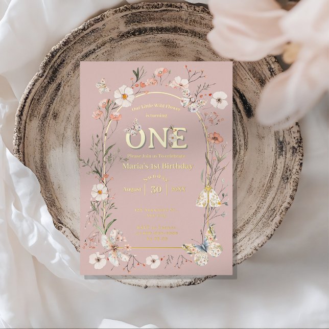 Boho Wildflower Floral Baby Birthday Foil Invitation (Creator Uploaded)