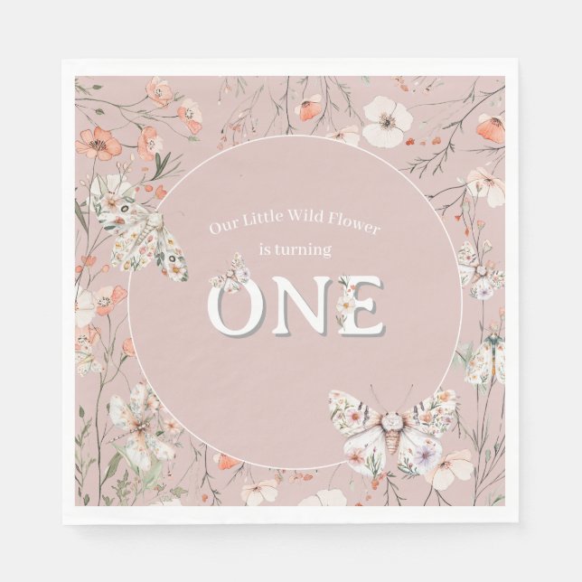 Boho Wildflower Floral Baby Birthday Napkins (Front)