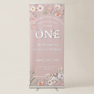 Boho Wildflower Floral Baby Birthday Retractable Banner