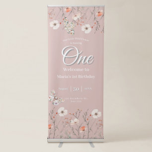 Boho Wildflower Floral Baby Birthday Retractable Banner