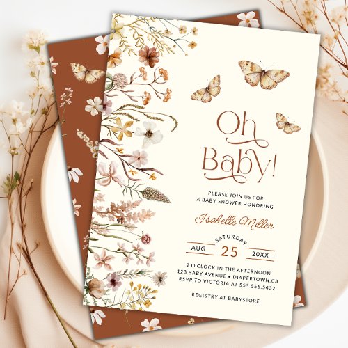 Boho Wildflower Floral Baby Shower Invitation