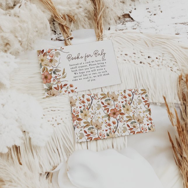 Boho Wildflower Floral Books For Baby Shower Enclosure Card (Creator Uploaded)
