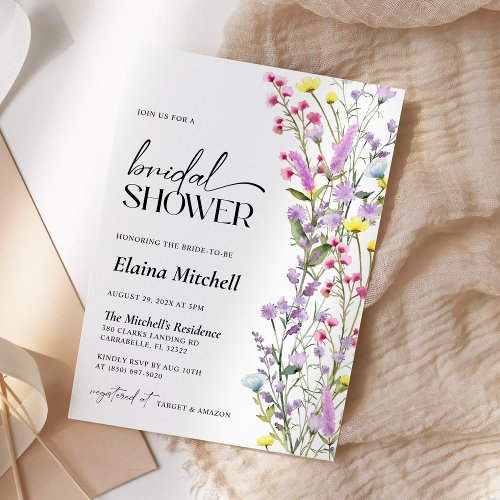 Boho Wildflower Floral Bridal Shower Minimalist Invitation