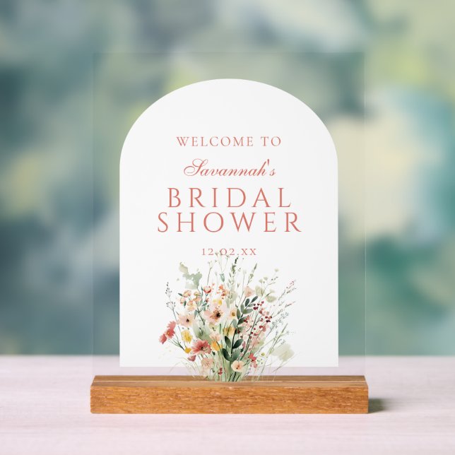 Boho Wildflower Floral Bridal Shower Welcome Acrylic Sign (Neutral)