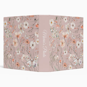 Boho Wildflower Floral Butterfly 3 Ring Binder