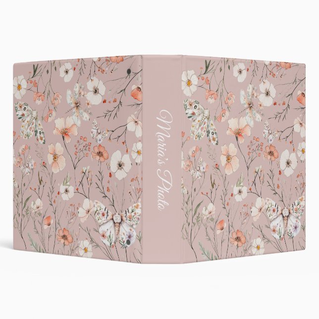 Boho Wildflower Floral Butterfly 3 Ring Binder (Background)
