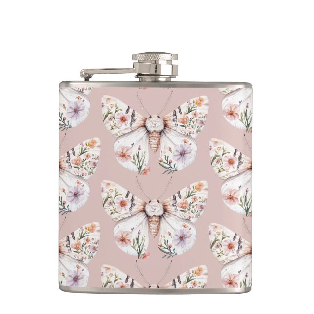 Boho Wildflower Floral Butterfly Flask (Front)