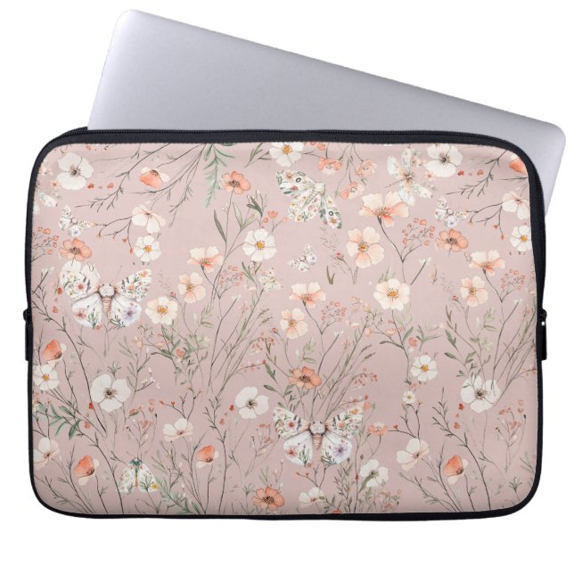 Boho Wildflower Floral Butterfly Laptop Sleeve (Front)