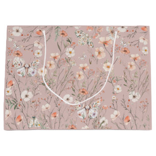 Boho Wildflower Floral Butterfly Large Gift Bag
