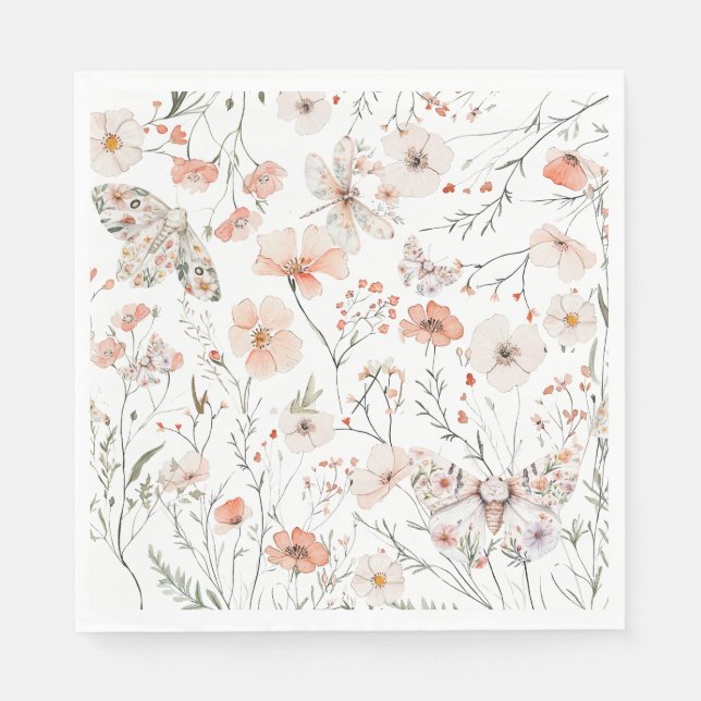 Boho Wildflower Floral Butterfly Napkins (Front)
