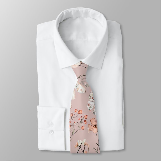 Boho Wildflower Floral Butterfly Neck Tie (Tied)