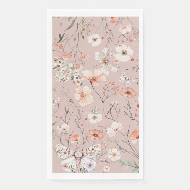 Boho Wildflower Floral Butterfly Paper Guest Towels (Front)