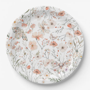 Boho Wildflower Floral Butterfly Paper Plates