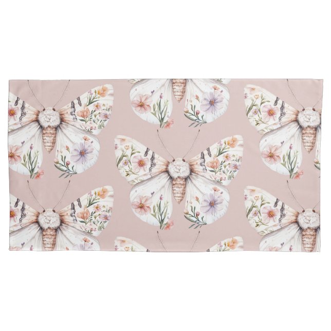 Boho Wildflower Floral Butterfly Pillow Case (Front-Left)