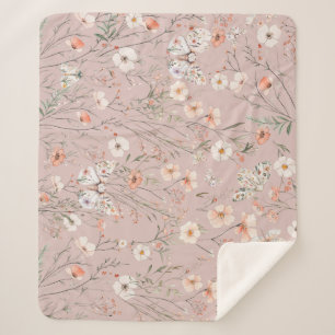 Boho Wildflower Floral Butterfly Sherpa Blanket