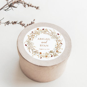 Boho Wildflower Floral Butterfly Wedding Classic Round Sticker