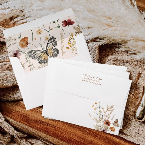 Boho Wildflower Floral Butterfly Wedding Envelope