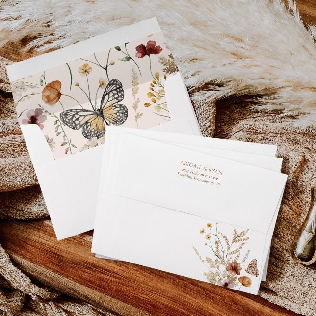 Boho Wildflower Floral Butterfly Wedding Envelope (Creator Uploaded)