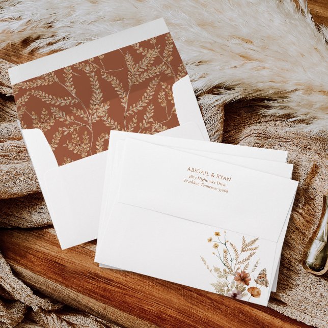 Boho Wildflower Floral Butterfly Wedding Envelope (Creator Uploaded)