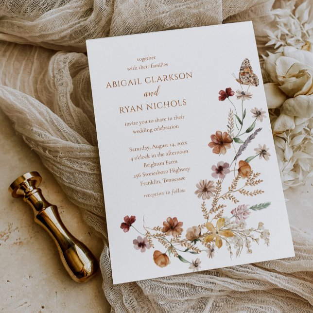 Boho Wildflower Floral Butterfly Wedding Invitation (Creator Uploaded)