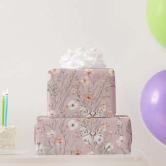 Boho Wildflower Floral Butterfly Wrapping Paper