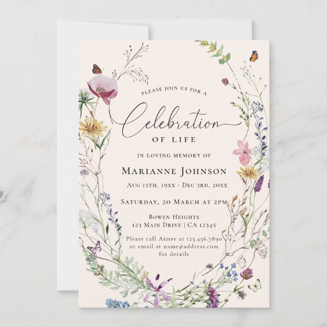 Boho Wildflower Floral Celebration of Life Invitation (Front)