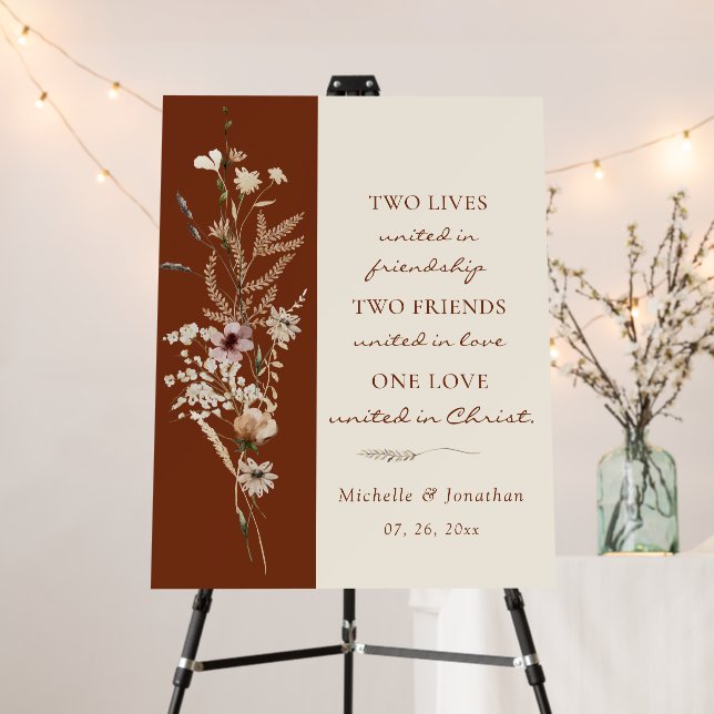 Boho Wildflower Floral Christian Wedding Quote Foam Board (In Situ (Stand))