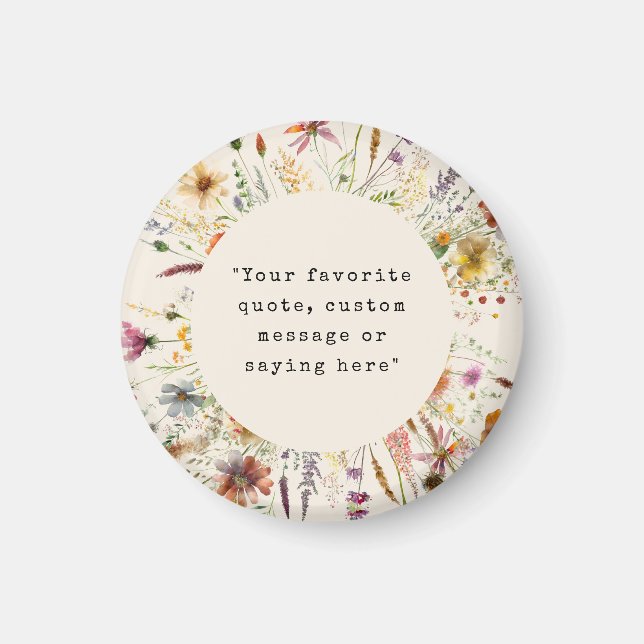 Boho Wildflower Floral Custom Quote Magnet (Front)