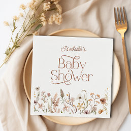 Boho Wildflower Floral Girl Baby Shower Paper Napkins