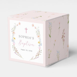 Boho Wildflower Floral Girl Baptism Favor Boxes