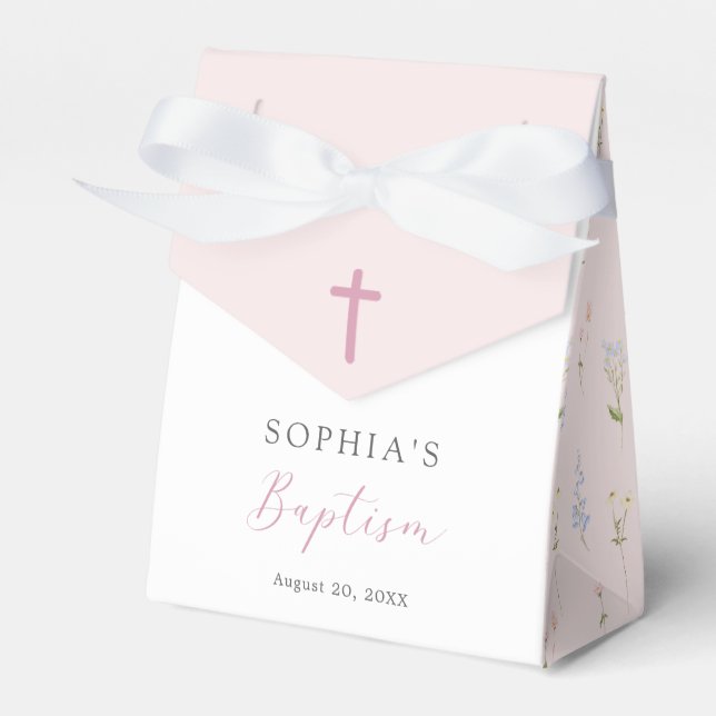 Boho Wildflower Floral Girl Baptism Favor Boxes (Front Side)