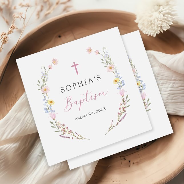 Boho Wildflower Floral Girl Baptism Napkins (Creator Uploaded)
