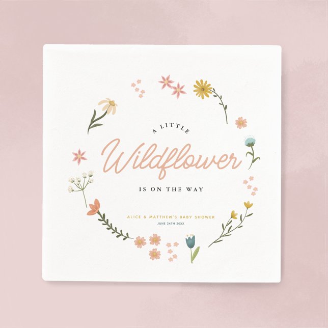 Boho Wildflower Floral Girls Cute Baby Shower Napkins (Creator Uploaded)