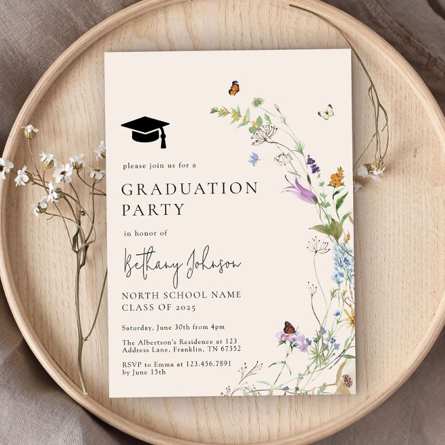 Boho Wildflower Floral Graduation Party Invitation (Creator Uploaded)