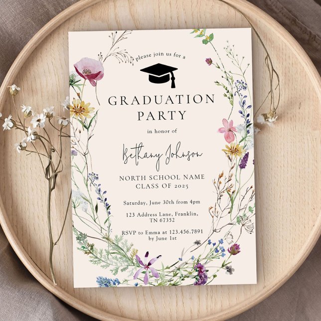 Boho Wildflower Floral Graduation Party Invitation (Creator Uploaded)