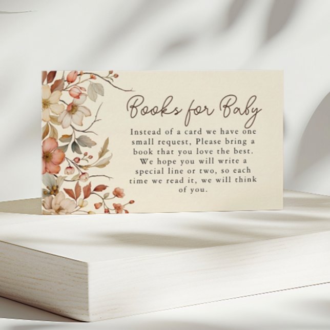 Boho Wildflower Floral Ivory Books For Baby Shower Enclosure Card (Creator Uploaded)