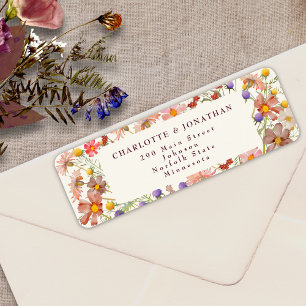 Boho Wildflower Floral Ivory Burgundy Wedding Label
