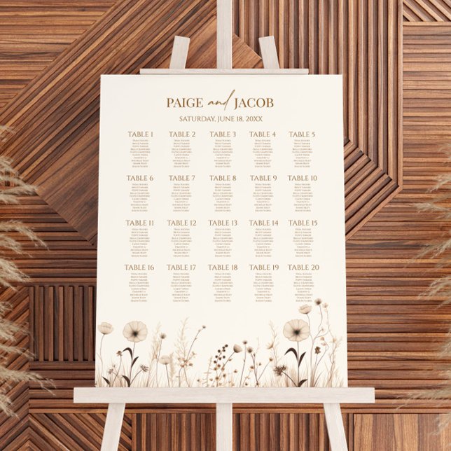 Boho Wildflower Floral Large Wedding Seating Chart Foam Board (Creator Uploaded)