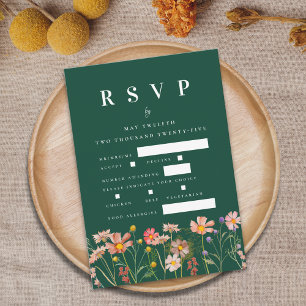 Boho Wildflower Floral Meal Options Green Wedding RSVP Card