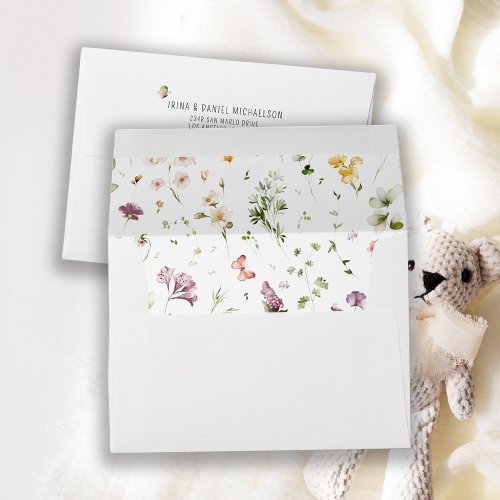 Boho Wildflower Floral Pattern Return Address Envelope