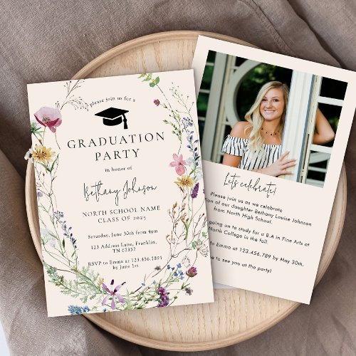 Boho Wildflower Floral Photo Graduation Party
