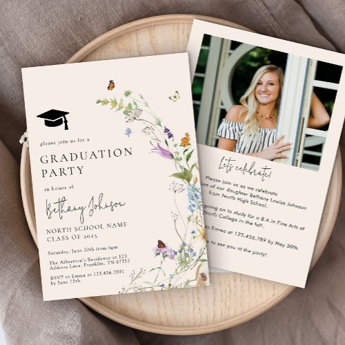 Boho Wildflower Floral Photo Graduation Party